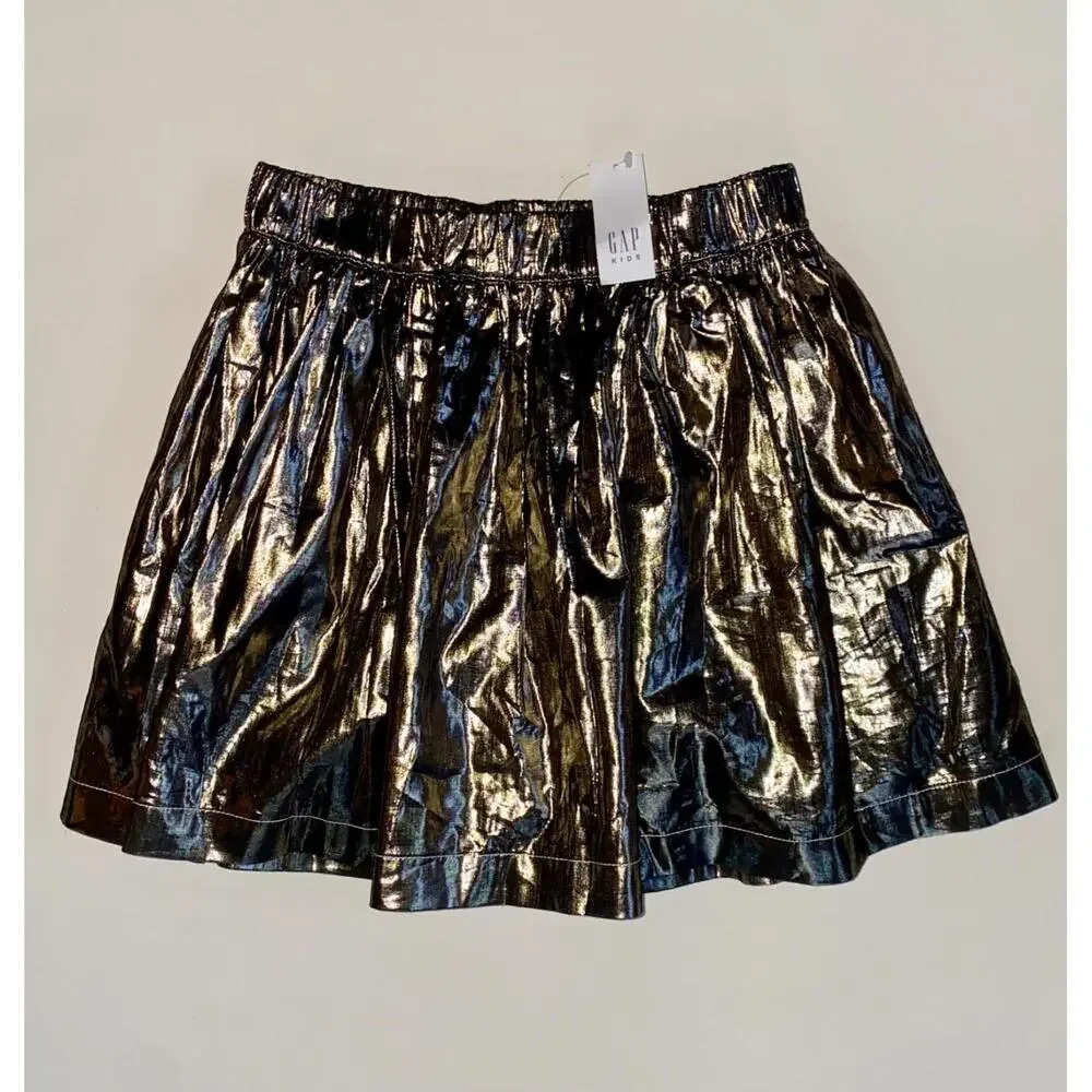 NWT Gap Kids Girls Bronze Metallic Lamé Mini Skirt Youth Size Medium 8 Lined - Picture 1 of 8